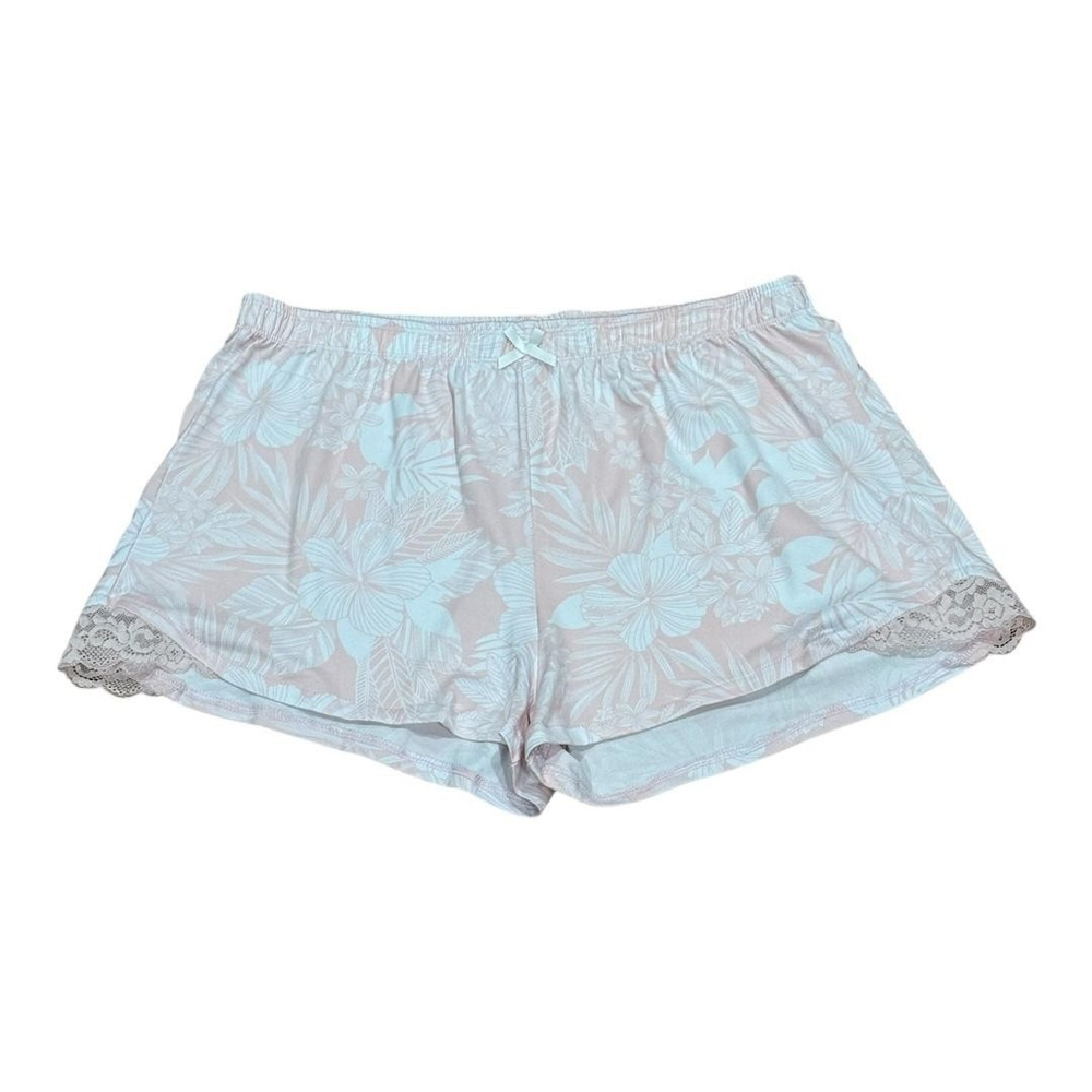 Rose + Vine Pajama Shorts Womens L XL Blue Floral Lace Trim Sleep Lounge Comfy